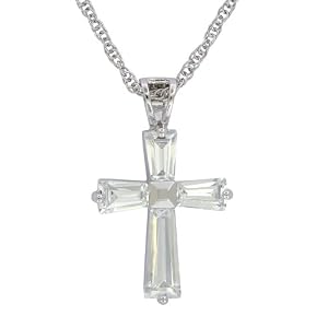 Buy Platinum Overlay Sterling Silver Cubic Zirconia Emerald-Cut Cross Pendant, 18 by Amazon.com Collection