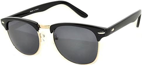 Retro Classic Wayfarer Smoke Lens Sunglasses Black-Gold Half Frame