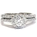 .75CT Diamond Halo 14K White Gold Engagement Wedding Ring Set