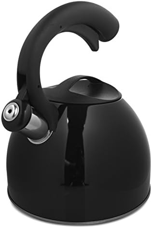 Cook Prep Eat KITDRI-87251 2-1/2 quart Stainless Steel Sleek Tea Whistling Kettle with Trigger Spout, Large, Black