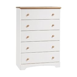 South Shore 3263035 5-Drawer Chest, Pure White and Maple