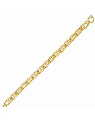 BRI Jewelry 14K Yellow Gold 7.5" Shiny Textured Diamond Cut Long Oval Link Fancy Fashion Bracelet with Spring Ring Clasp
