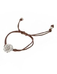 Womens Brown With Silver Tone Flower Bracelet