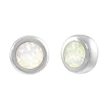 Sterling Silver White Opal Round Stud Earrings