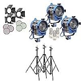 Arri 650/3 Compact Fresnel Kit with 3 650 Watt Plus Fresnel Tungsten Lights, Bulbs, Accessories, & Wheeled Case - 1,950 Watts, 120 Volts.