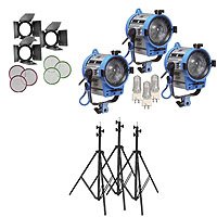 Arri 650/3 Compact Fresnel Kit with 3 650 Watt Plus Fresnel Tungsten Lights, Bulbs, Accessories, & Wheeled Case - 1,950 Watts, 120 Volts.