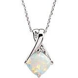 14K White Gold Opal and Diamond Pendant