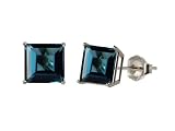 10k White Gold Princess Square London Blue Topaz Gemstone Earring Studs (8mm, 6.00 cttw)