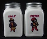 Milk Glass Arched Salt Pepper Set w/ Black Man Playing Instruments