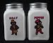 Milk Glass Arched Salt Pepper Set w/ Black Man Playing Instruments