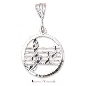 Buy Sterling Silver Round Music Staff G-Cleff and Notes Charm made by JewelryWeb now!