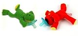 Wubbanub Plush Infant Pacifiers - 2 Pack Plush Red Dog & Plush Green Frog
