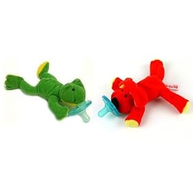Wubbanub Infant Pacifier ~ Red Dog & Green Frog