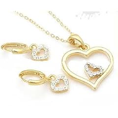 Schmuckset mit Herz Anh�nger und Herz Ohrringe, mit Zirkonia besetzt