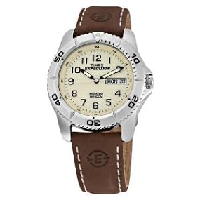 Timex #T2N091 Men's Expedition Indiglo Brown Leather Strap Watch
