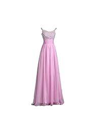 Chiffon Spaghetti Strap Backless Beaded Crystal Evening Dress 