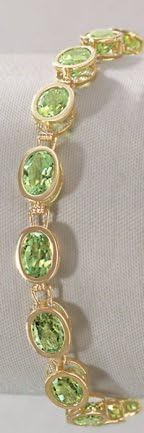 14k Gold Genuine Peridot Gemstone Tennis Bracelet 8" Inch