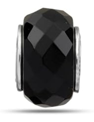 Black Onyx Faceted Bead In Sterling Silver