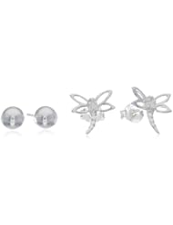 Kate & Lucy Girls Sterling Silver Ball and Dragonfly Earrings Set