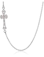Stainless Steel Side Cross Charm Rolo Chain Necklace