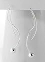 Linear Spiral Shaped Wire and Ball Drops Sterling Silver Wire Hook Earrings