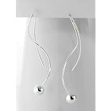 Linear Spiral Shaped Wire and Ball Drops Sterling Silver Wire Hook Earrings