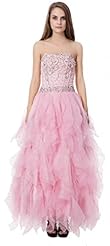 Ankle Length Beaded Crystal  Sweetheart Organza Party Dress  With Ruffles
