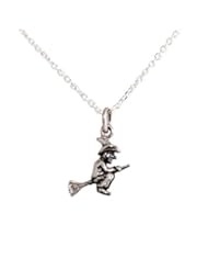 Solid Sterling Silver 925 Witch on broomstick Pendant on an 18" 46cm Chain.