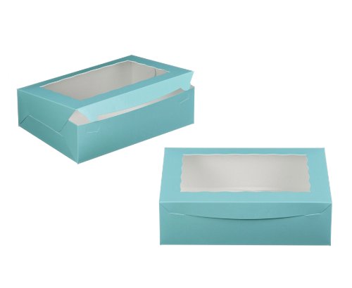 Dress My Cupcake Window Cupcake Box with Lid and Holder for 24 Mini Cupcakes, Tiffany Blue/White, Set of 100