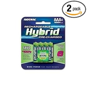 Rayovac Rechargeable Hybrid Batteries, AAA-size, 4-count Carded Pack (Pack of 2)
