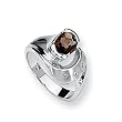 Smokey Quartz and Diamond Sterling Silver Ring (Sizes 6-8)
