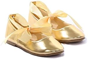 Toddler3 to Youth3 Ballet Flat Girl Shoe with Ribbon Tie in Gold - Youth - 2