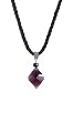Necklace - N514 - Faceted Fire Polished Crystal Glass Pendant Hung on 16" Black Triple-Strand Twisted Silk / Satin Cord + 2" Extension Chain - Diamond Shape ~ Amethyst (Purple)
