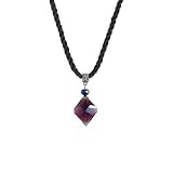 Necklace - N514 - Faceted Fire Polished Crystal Glass Pendant Hung on 16" Black Triple-Strand Twisted Silk / Satin Cord + 2" Extension Chain - Diamond Shape ~ Amethyst (Purple)