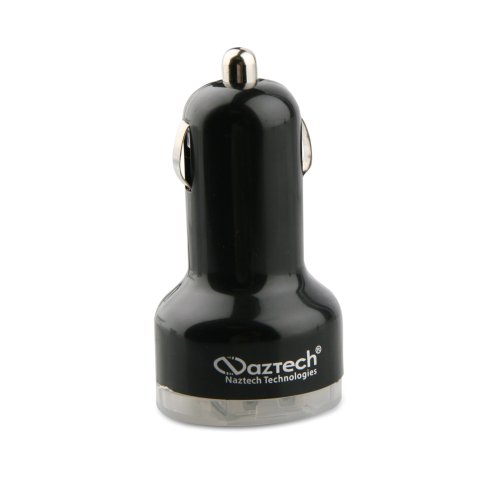 Naztech 11478 Dynamic Series Dual USB 2.1Ah Car Charger for Apple iPad/iPad 2/iPhone/3G/3Gs/4/4 CDMA/BlackBerry/HTC/LG/Motorola/Samsung - Retail Packaging - Black