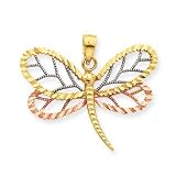 14K Two-tone & Rhodium Dragonfly Pendant