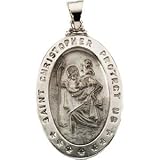 14k Wht Gold Hollow St. Christopher Medal 28.75x17.75mm