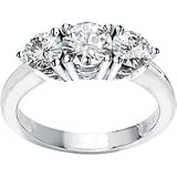 14K White Gold Created Moissanite Three Stone Anniversary Band Ring