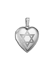Sterling Silver "Star of David" Heart Locket 3/4 inch x 3/4 inch