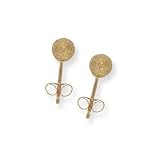 14k Yellow Gold Large 5mm Random Cut Design Ball Stud Earrings, HypoAllergenic