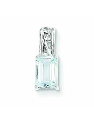 Genuine .925 Sterling Silver Rhodium Plated Aquamarine Rectangle Pendant 0.6 Grams. 100% Satisfaction Guaranteed.
