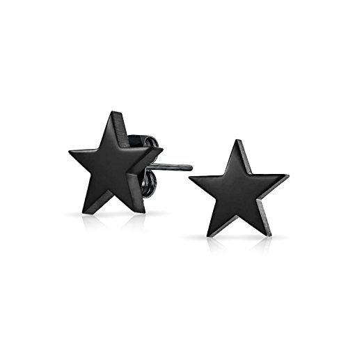 Christmas Gifts Black Stainless Steel Star Stud Earrings Unisex 10mm