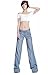 Easy New Retro Fashion womans Lady Casual Wide-leg Denim Jeans Blue Pants