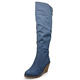 MQ23 Damen stylische Overknie - Stiefel mit Keilabsatz MQ1307 Blue Gr. 37