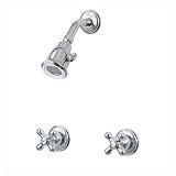 Savannah Two-Cross-Handle Shower with Chrome Cross Handles and Valve Option Handle Finish: Porcelain