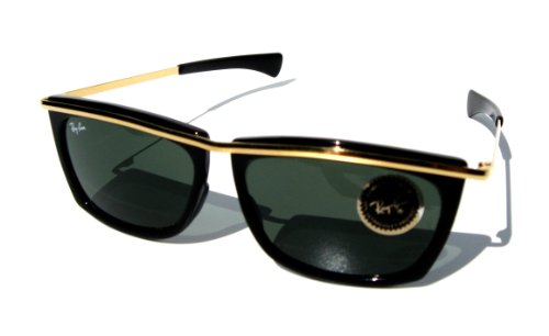 B&L Bausch & Lomb RAY-BAN Olympian II Rectangle Square Sunglasses / Model# L1004 / Black and Arista Gold / USA RayBan Mens Womens (The City Whitney Port Style)