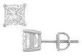 14K White Gold : Princess Cubic Zirconia Stud Earrings 6.00 CT. TGW.