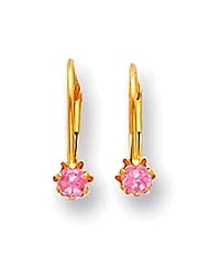MadiK® Childrens 14k Yellow Gold 3mm Pink CZ Leverback Solid Earrings