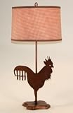 Rusted Metal Rooster End Table Lamp with Red Checkered Shade Rusted Metal Rooster End Table Lamp with Red Checkered Shade