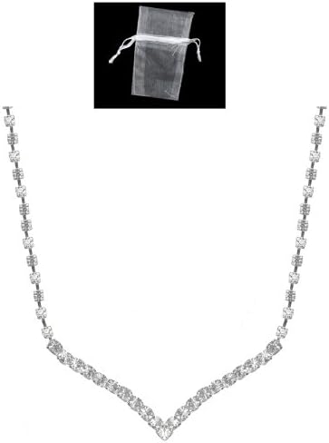 Elegant V Shape Rhinestone Necklace - Rhinestone Necklace for Women - Great for Prom - Brides and Bridesmaid Gifts - Prom Jewelry Necklace - With FREE Organza Gift Bag